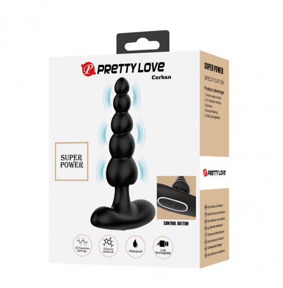 Pretty Love - Corban Vibrating Anal Bead Massager (Chargeable - Black)